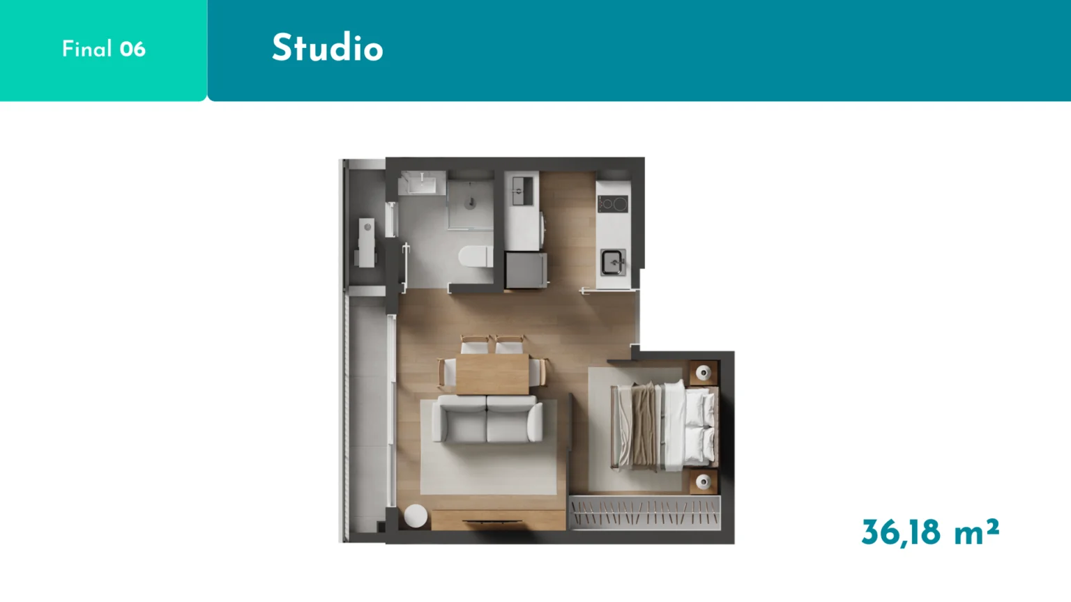 Studio com cozinha integrada A1 Elementos da Terra