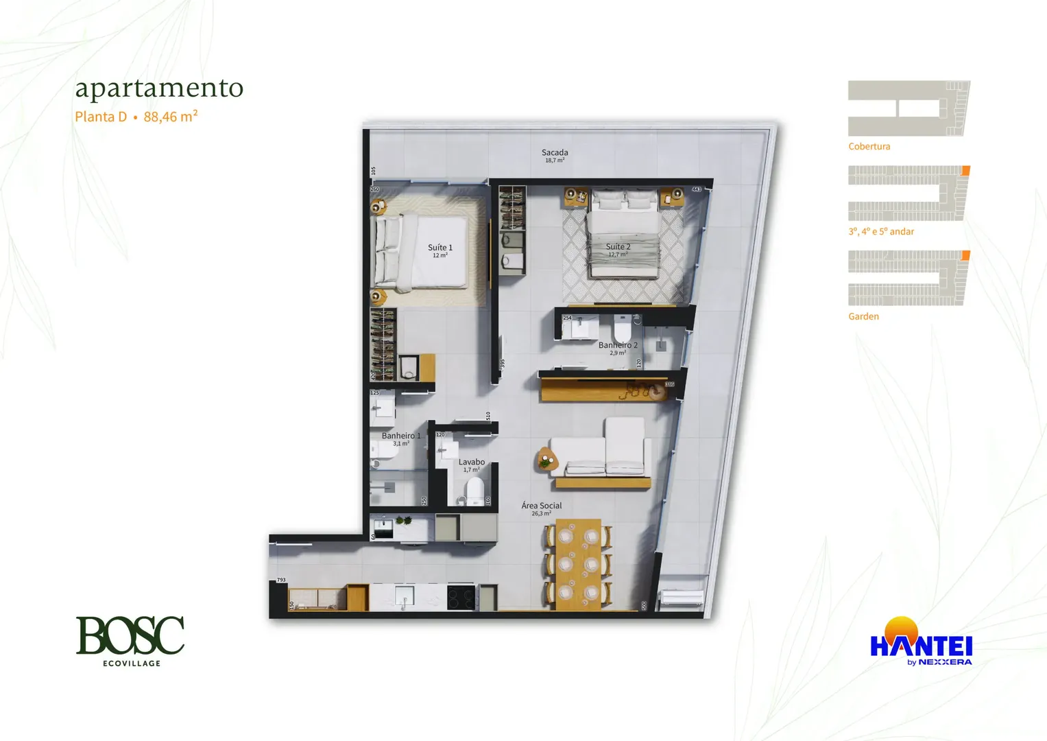 Planta apartamento tipo D BOSC EcoVillage 95m²
